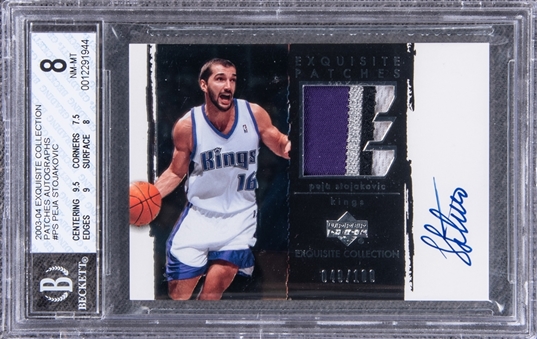 2003-04 UD "Exquisite Collection" Patches Autographs #PS Peja Stojakovic Signed Game Used Patch Card (#040/100) - BGS NM-MT 8/BGS 10